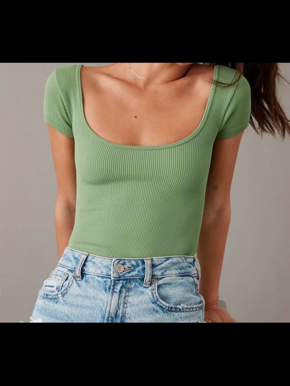 New with tags Ribbed Scoop Neck Short Sleeve Top body suit - Sage Green